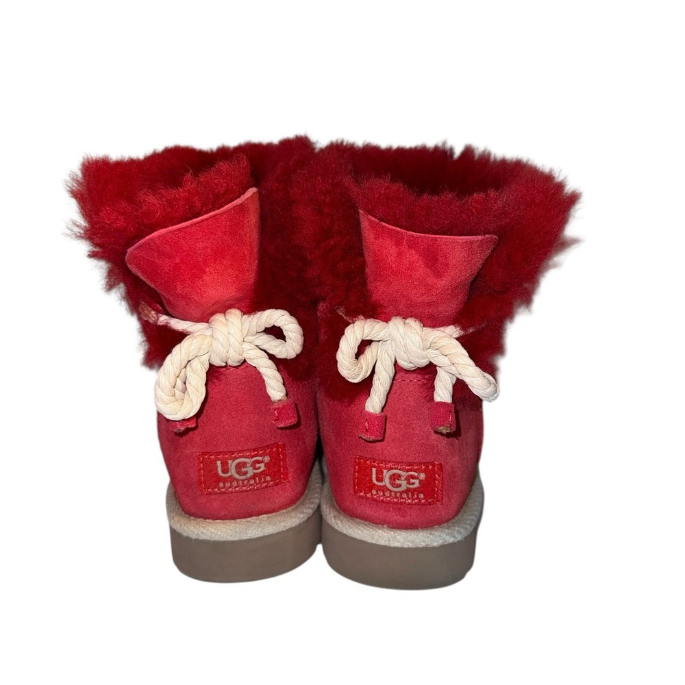 UGG Selene Nautical Rope Tie Back Slip On Boots- Red Suede, Women's Size 7